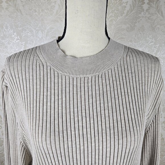 Banana Republic Size XL Kahki Colored Sweater Dress Statement Sleeves Ribbed - Picture 2 of 11